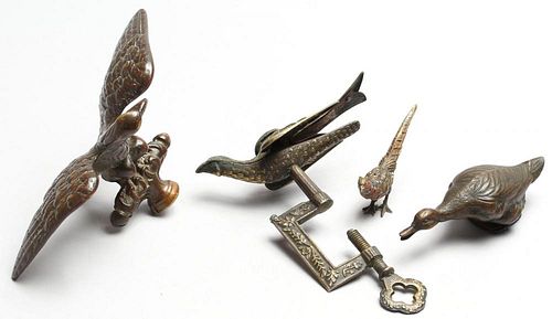 4 Small Cold-Painted Bronze, Brass, & Metal Birds