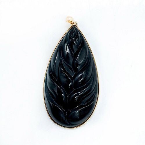 Lalique Crystal Heliconia Black Leaf Pendant