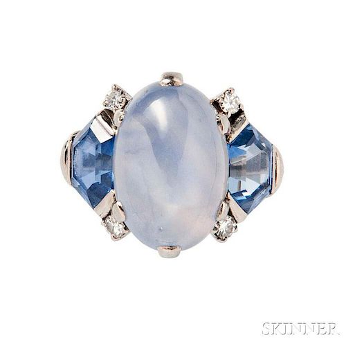 Platinum, Star Sapphire, and Sapphire Ring