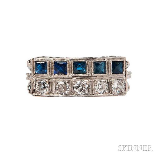 Art Deco Synthetic Sapphire and Diamond Ring