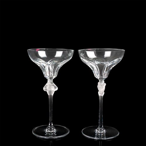 2pc Lalique Crystal Candlestick Glasses, Roxanne