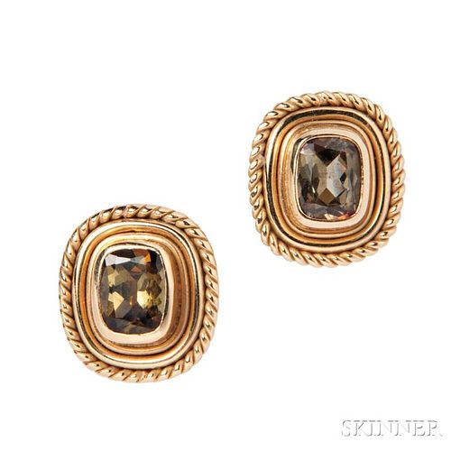 Gold and Andalusite Earclips