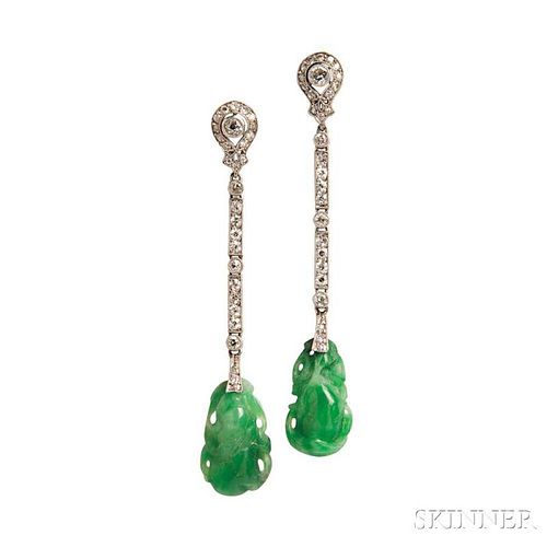 Art Deco Jade and Diamond Earpendants