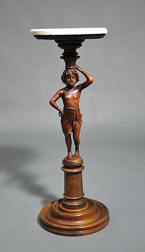Early 20th C. Walnut Pedestal with Cherub