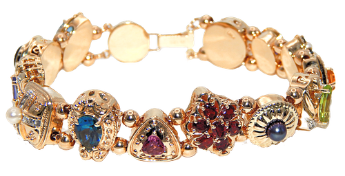  A European Treasure! Heavy 14k Gold Charm Bracelet Loaded with Pearls & Gems