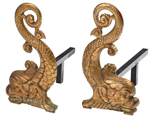 Pair of Dolphin Form Fireplace Chenets