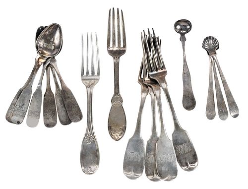 16 Pieces Coin Silver Flatware Including Hyde & Goodrich Forks  