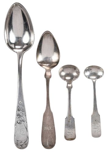 Four Pieces Southern Coin Silver Flatware