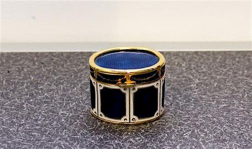 * A Continental Gilt Metal and Enamel Pill Box Height 1 1/4 inches.