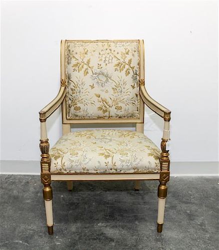 * A Louis XVI Style Painted Fauteuil. Height 33 1/4 inches.