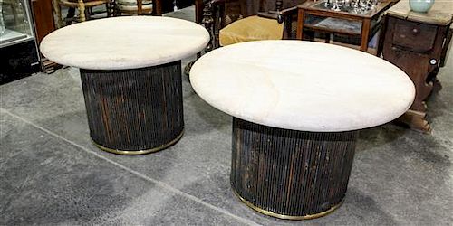 * A Pair of Cast Stone and Steel Bar Veneered Side Tables.