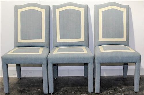 * A Set of Ten Custom Linen-Upholstered Parsons Chairs. Height 41 1/2 inches.