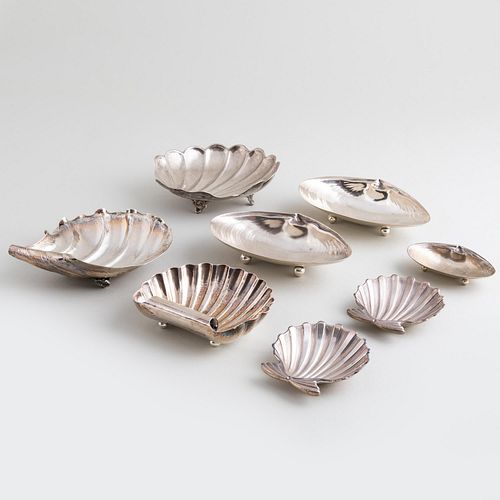 Two Buccellati Shell Form Dishes and a Group of Five Shell Form Dishes