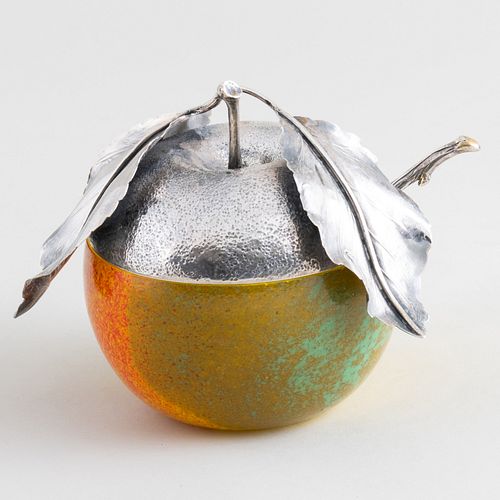 Buccellati Silver Mounted Glass Apple Form Condiment Jar and Spoon