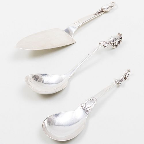 Group of Two Georg Jensen Silver Spoons and a Randahl Silver Pie Slice
