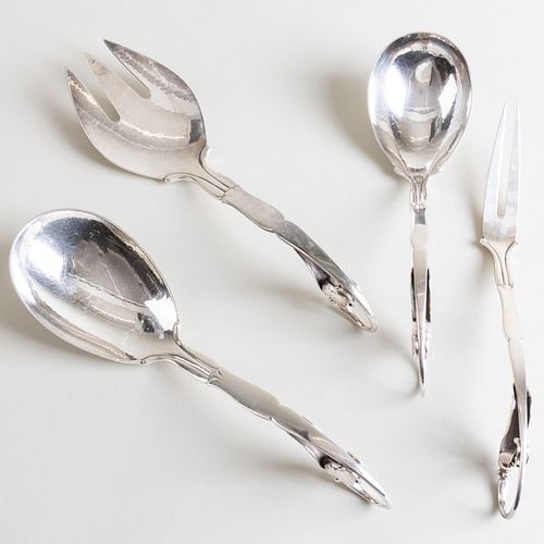 Set of Four Georg Jensen Silver Serving Pieces in the 'Blossom' Pattern