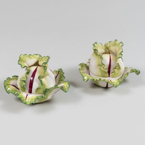 Pair of Continental Cabbage Form Boxes and Covers
