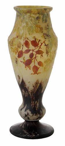 Tall Daum Nancy Cameo Glass Vase with