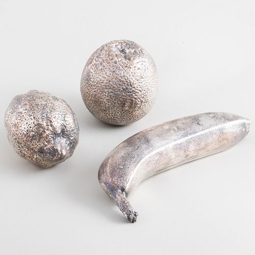 Three English Silver Models of Fruit