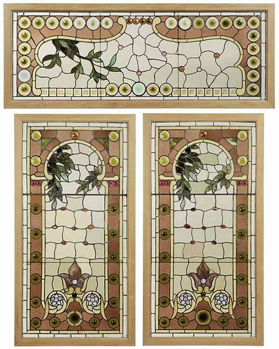 Suite of Three Stained Glass Windows