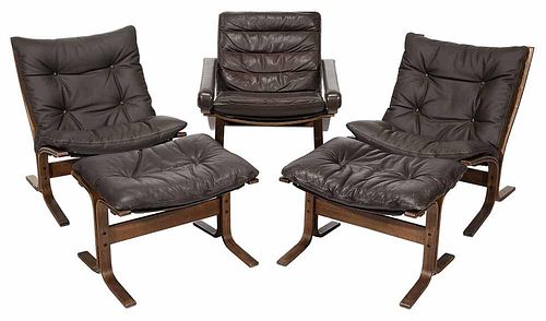 Modern Bentwood and Brown Leather-