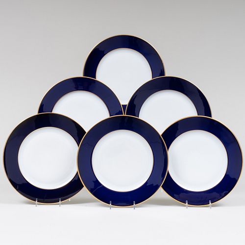 Set of Twenty-Four Limoges Cobalt Ground Porcelain Dinner Plates