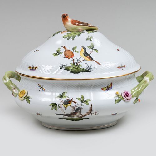 Herend Porcelain Tureen, Cover and Underplate in the 'Rothschild Bird' Pattern