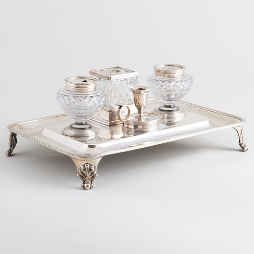 George III Silver and Cut Glass Inkstand