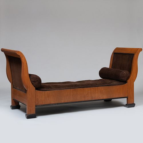 Biedermeier Style Mahogany and Ebony Corduroy Upholstered Day Bed