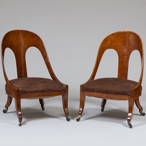 Pair of Late Regency Faux Painted Walnut Spoon Back Chairs