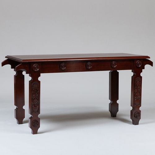 English Carved Mahogany Console Table, Modern
