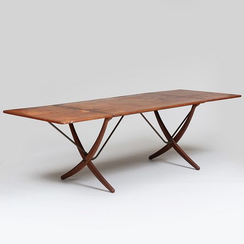 Hans Wegner For Andreas Tuck Teak, Oak and Brass 'AT-304' Drop-Leaf Dining Table