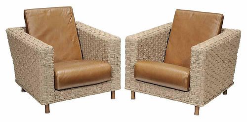 Pair Woven Fiber and Leather-