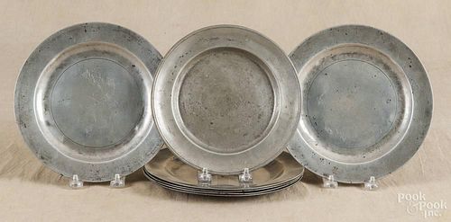Set of six pewter plates, ca. 1800, with London touchmark and horse head