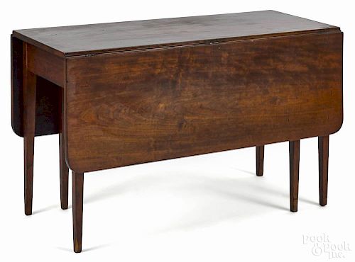 Federal cherry drop leaf dining table, early 19th c., 28 1/2'' h., 19 1/2'' w., 46 3/4'' d.
