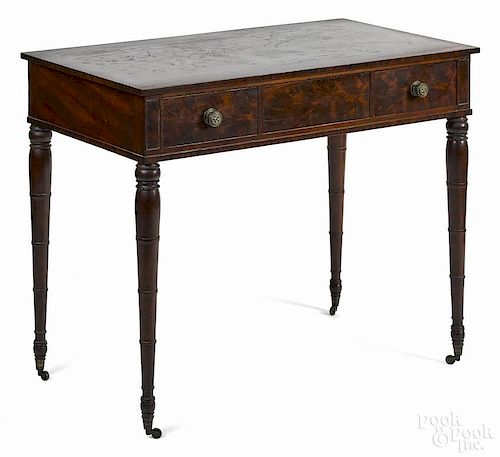 Regency mahogany dressing table, ca. 1820, 29'' h., 34 3/4'' w., 19'' d.