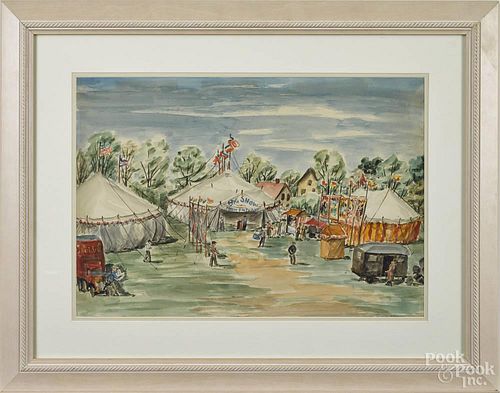 Anne Steele Marsh (American 1901-1995), watercolor of a circus, signed lower right