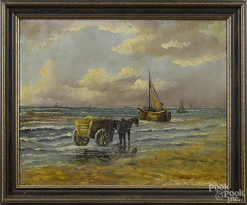 Oil on canvas coastal scene, late 19th c., signed Goltzinger, 16'' x 20''.