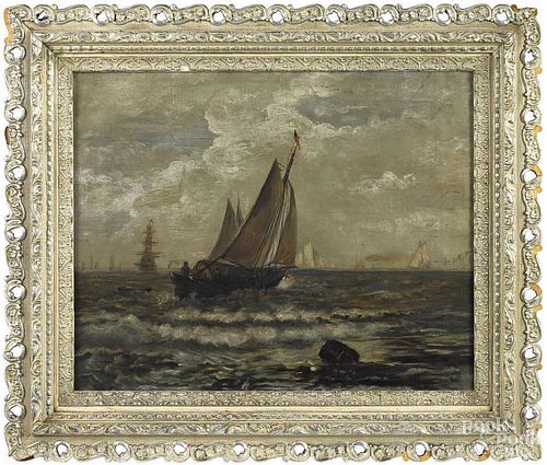 Oil on canvas seascape, late 19th c., 16'' x 20''.