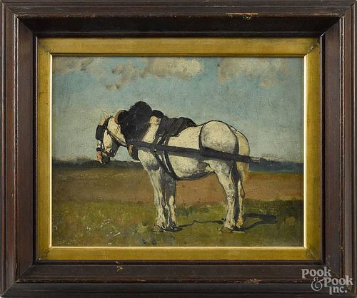Oil on canvas portrait of a work horse, 19th c., 8 1/4'' x 11''.
