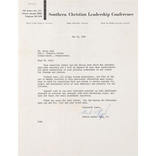 Martin Luther King, Jr. Typed Letter Signed on Civil Rights Movement: "Our nation is moving towards its proper and pronounced ideal of real democracy 