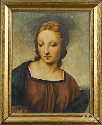 Italian oil on canvas portrait of the Madonna, 20th c., 17 1/2'' x 14''.