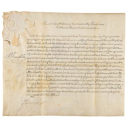 Benjamin Franklin Signed Land Grant as President of Pennsylvania&#39;s Supreme Executive Council (1788)