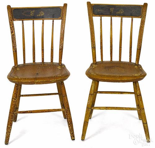 Pair of painted thumbback chairs, 19th c., one bearing the label of M. Willard, Sterling Mass.