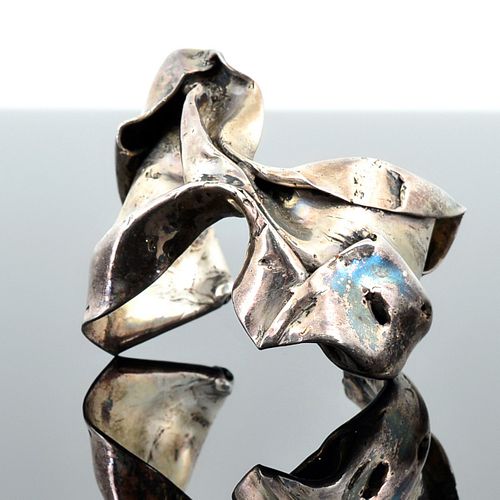 Misaki Sterling Silver Cuff Bracelet, Wide Sculptural Bow Form