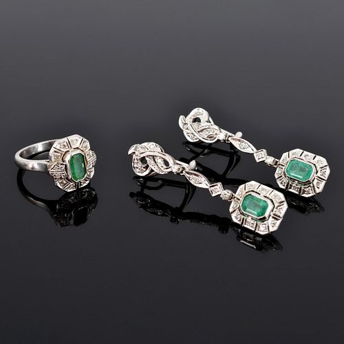 18K & 14K Gold, Diamond & Emerald Estate Ring & Earrings