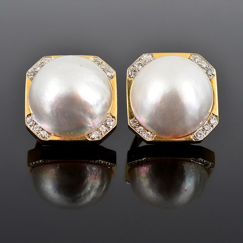 14K Gold, Diamond & Pearl Estate Earrings