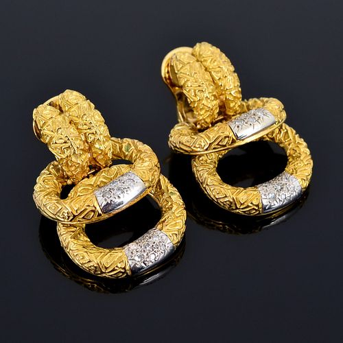 Pair of David Webb 18K Gold & Diamond Earrings