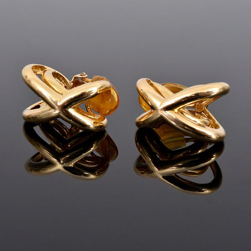 14K Gold Double X Design Clip Estate Earrings