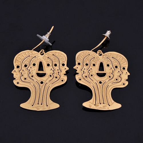 Fazzaglieure 18K Gold Six Faces / Triple Head Estate Earrings